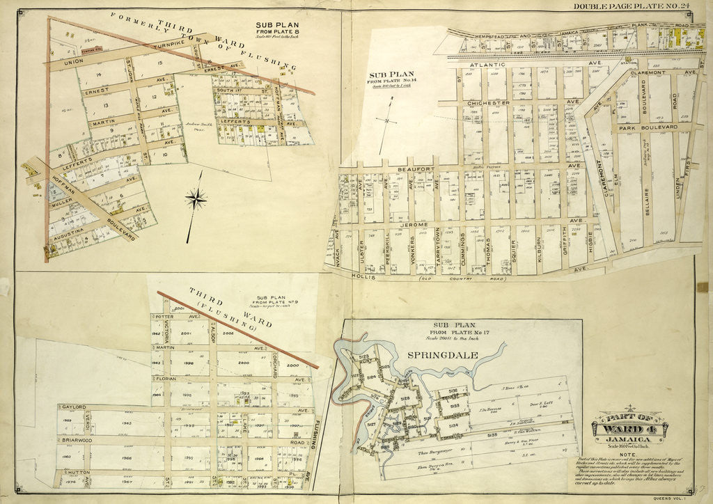 Detail of Map bounded by 3rd Ward Formerly town of Flushing, Union Turnpike, Louis St; Including Ernest Ave., Hoffman Ave., Hoffman Boulevard, Augustina Ave., New York by Anonymous