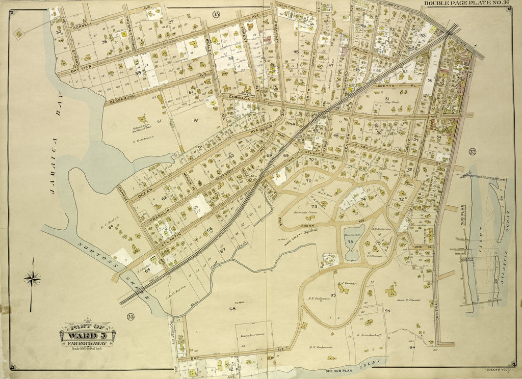 Detail of Map bounded by The Strand; Cornell Ave., Clinton Ave., Mott Ave; Including Central Ave., Bay Ave., Fulton Ave., Rochester Ave., Nortons Creek, Jamaica Bay, New York by Anonymous