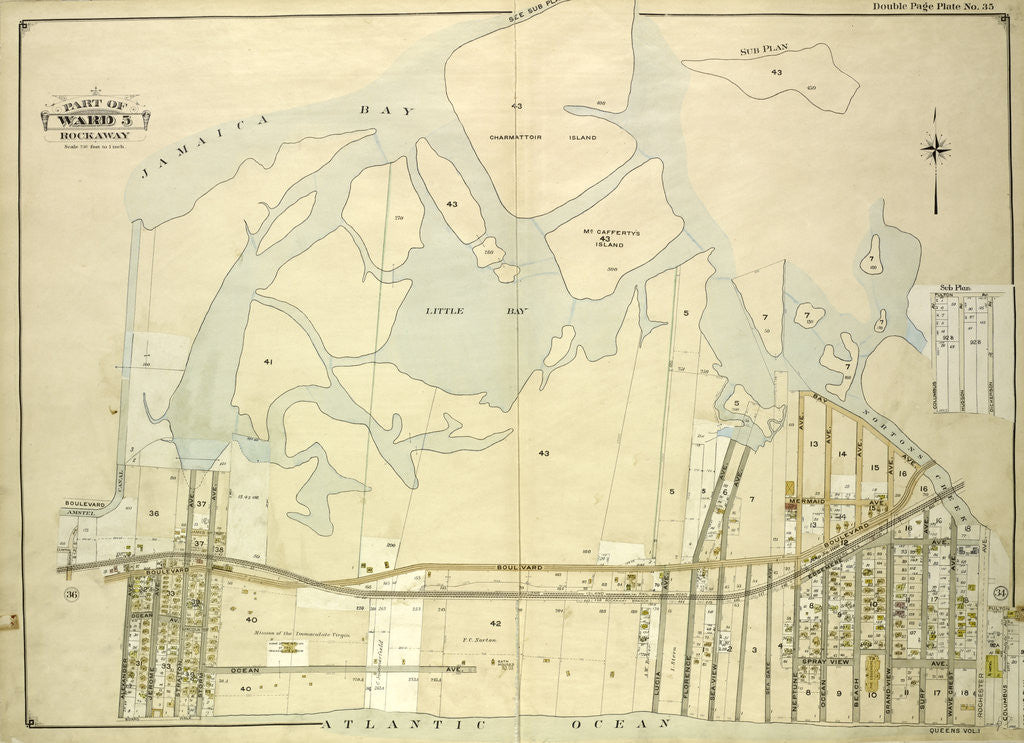 Detail of Map bounded by Jamaica Bay, Charmttoir Island, Mc. Caffertys Island, Nortons Creek, Hudson Ave., Columbus Ave., Rochester Ave., Wave Crest Ave., Surf Ave., Grand-View Ave., New York by Anonymous