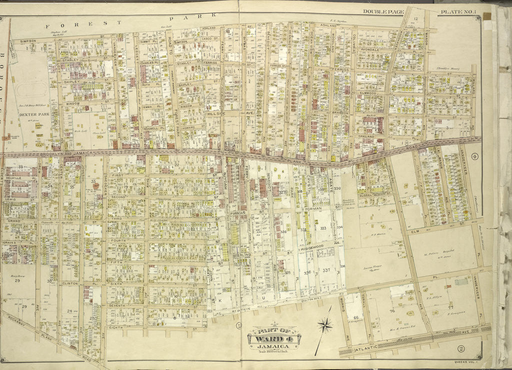 Detail of Map bounded by Borough of Brooklyn, Forest Park, Lott Ave., Vanerveer Ave., Leggett Ave., Road to Forest Park, Hill Side Ave., Benedic Ave., Dennington Ave., Ocean View Ave., New York by Anonymous