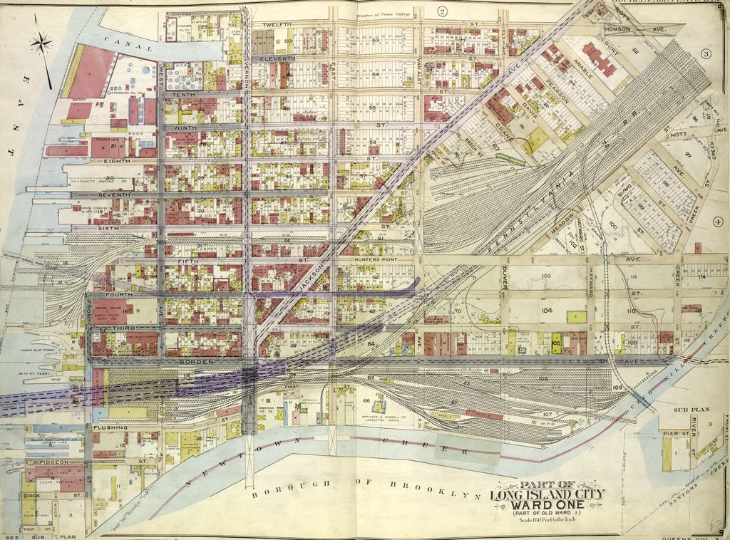 Detail of Map bounded by Divison St., Vernon Ave., 12th St., Ely Ave., Homson Ave., Jackson Ave., Nott Ave., Creek Ave., Dutch Kill Creek, Newtown Creek, New York by Anonymous