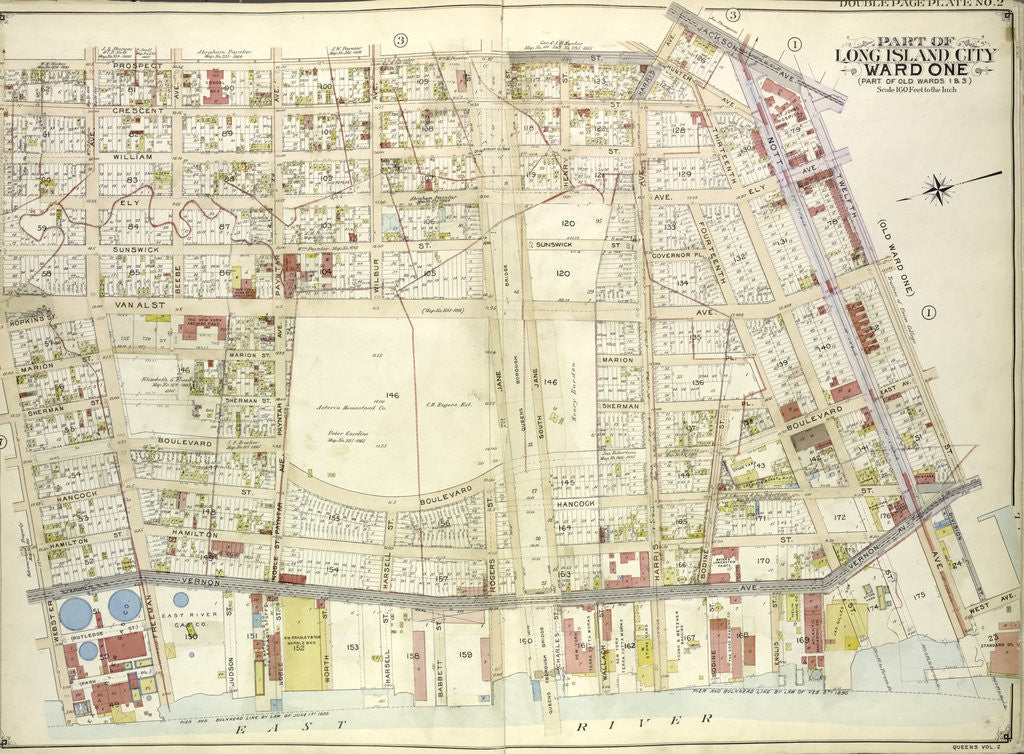 Detail of Map bounded by Prospect St., Harris Ave., Hunter Ave., Jackson Ave., 12th St., Division St., West Ave., 13th St., 14th St., Englis St., Bodine S., New York by Anonymous