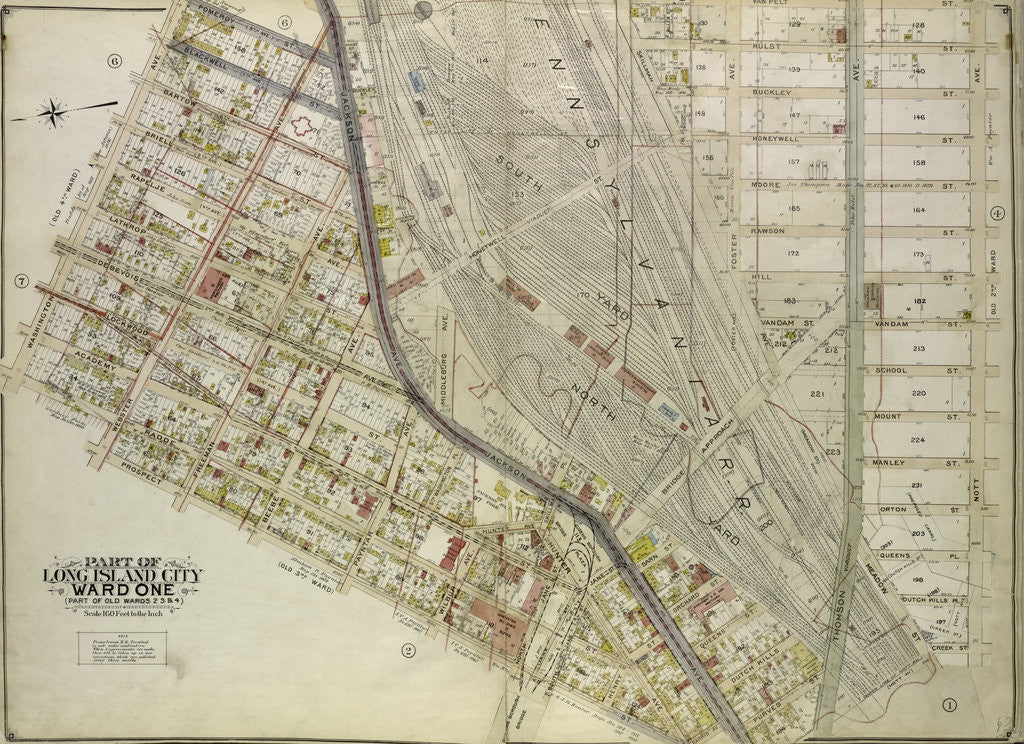 Detail of Map bounded by Washington Ae., Pomeroy St. 8th Ave., Jackson Ave., Skillman Ave., Van Pelt St., Nott Ave; Including Thomson Ave., Purve., New York by Anonymous