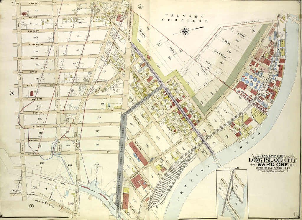 Detail of Map bounded by Van Pelt St., Greenpoint Ave., Hunters Point Ave., Borden Ave., Howard St., Spring St., Preston St; Including Pine St., New York by Anonymous