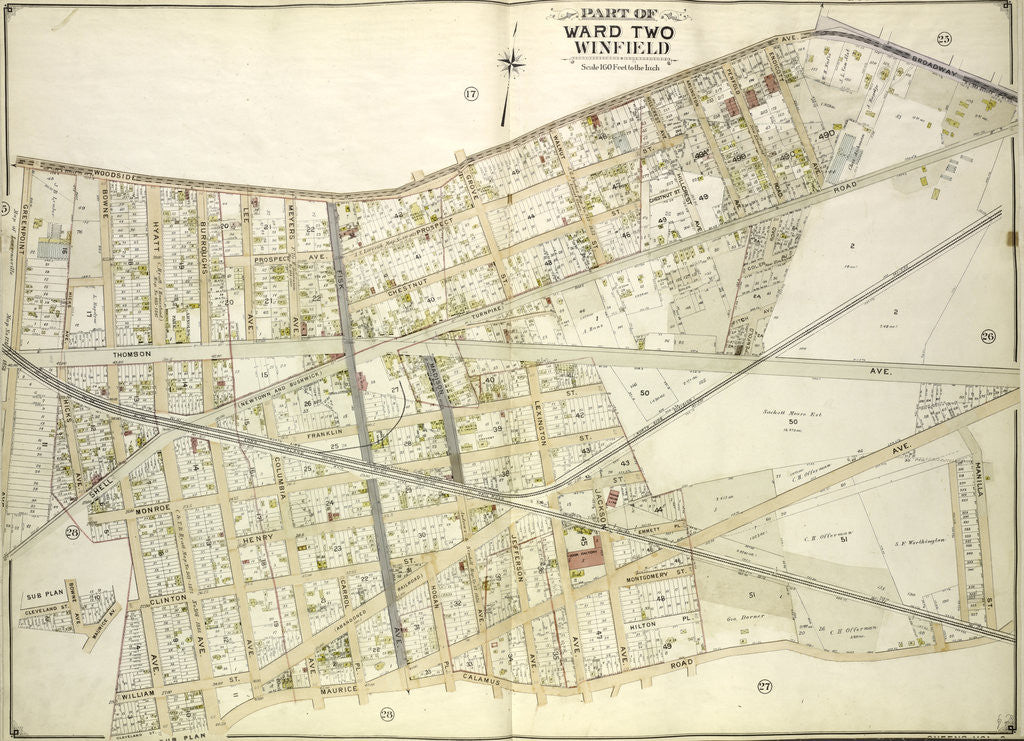 Detail of Map bounded by Woodside Ave., Broadway, Shell Road Newtown and Bushwick Turnpike, Thomson Ave., Maurice Ave., Manilla St; Including Calamus Road by Anonymous