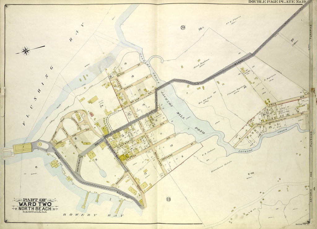 Detail of Map bounded by Flushing Bay, Beach St., Jackson Creek, Old Bowery Road, Astoria and Flushing Turnpike; Including Bowery Bay, Grand Boulevard, Sandford Point Ave., New York by Anonymous