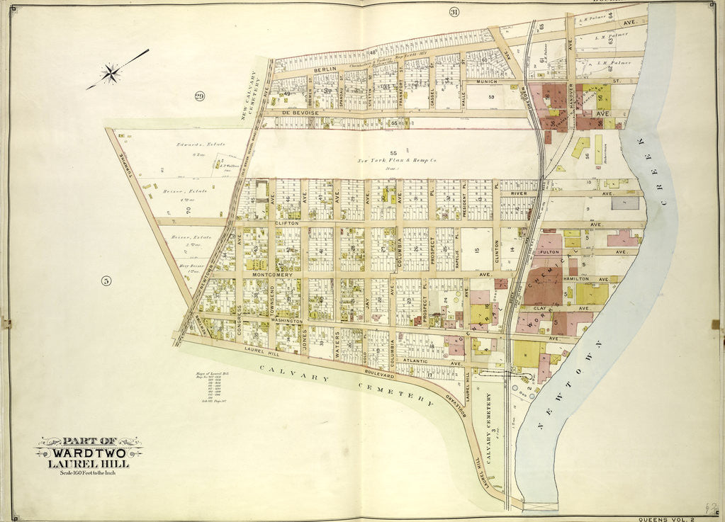 Detail of Map bounded by Berlin Ave., Newtown Creek, Laurel Hill Boulevard; Including Newtown Ave., Old Brook School Road, Newtown Turnpike, New York by Anonymous