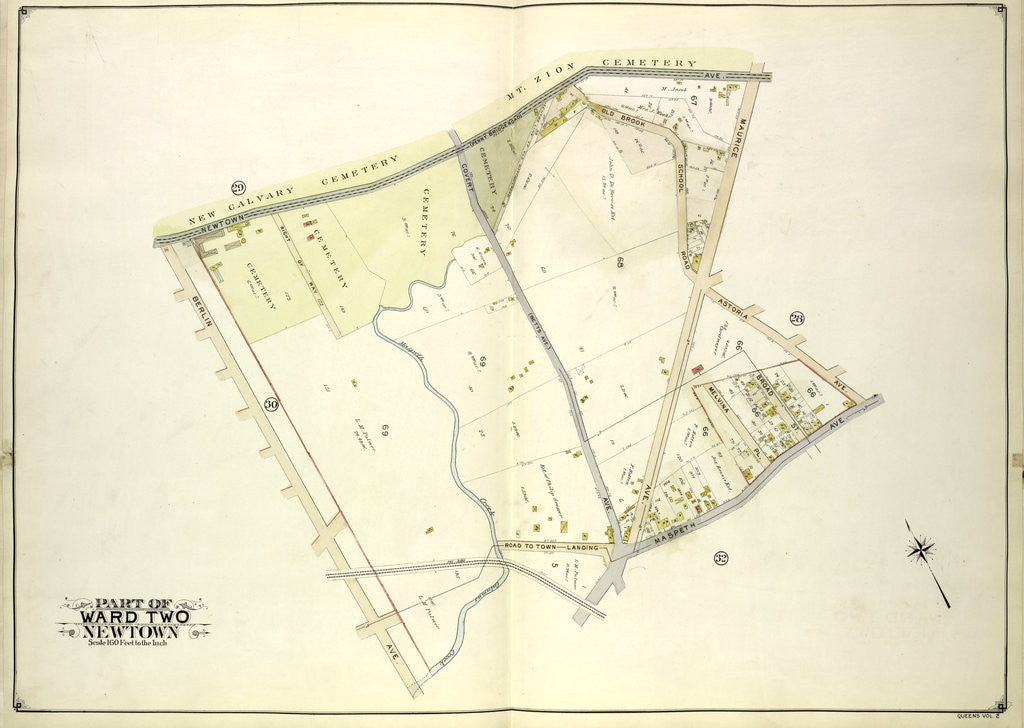 Detail of Map bounded by Newtown Ave., Covert Ave. Betts Ave., Old Brook School Road, Maurice Ave; Including Astoria Ave., Maspeth Ave., Road to Town Landing, Berlin Ave., New York by Anonymous