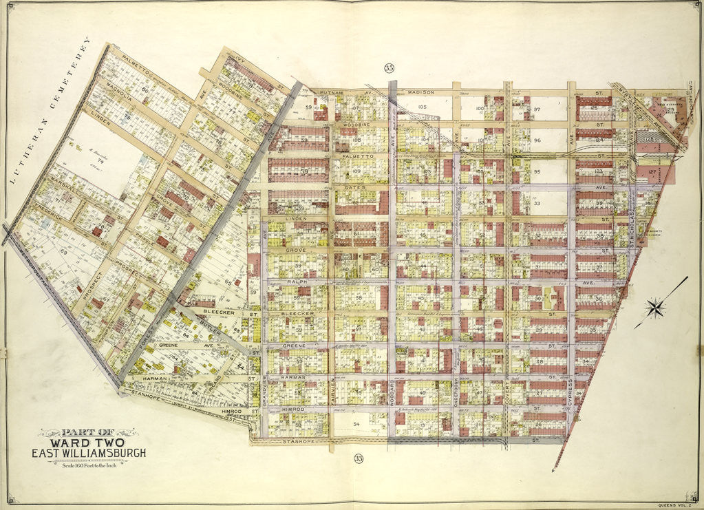 Detail of Map bounded by Palmetto St., Prospect Ave., Ivy St., Forest Ave., Ptnan Ave., Woodard Ave., Madison St., Myrtle Ave., New York by Anonymous
