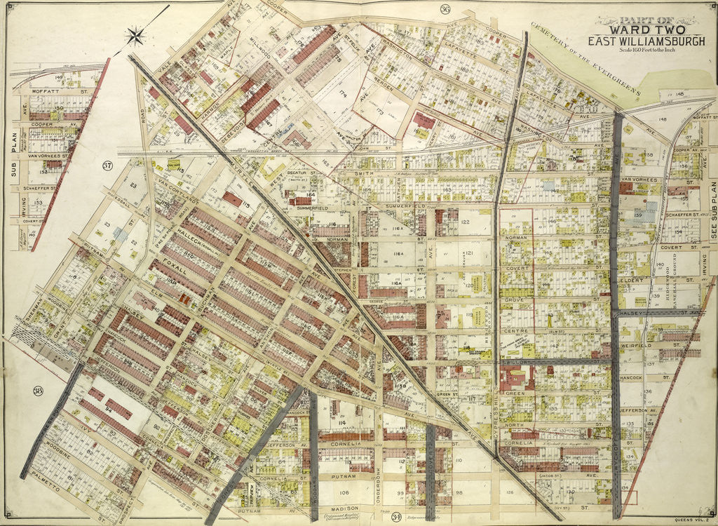 Detail of Map bounded by Cooper Ave., Moffatt St., Irving Ave., Boundary line between borough of Queens and Brooklyn, Wyckof Ave., Madison St. Ivy St., Putnam Ave., Forest, New York by Anonymous