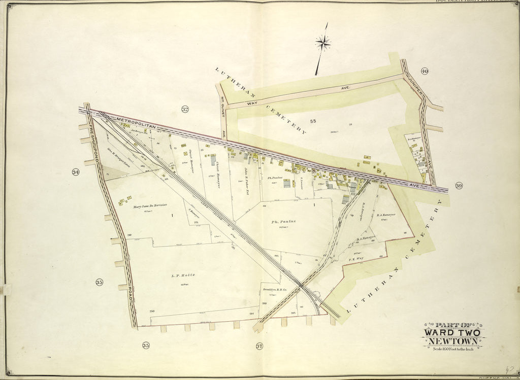 Detail of Map bounded by Mt. Olivet Ave., Way Ave., Juniper Ave; Including Metropolitan Ave., Fresh Pond Road, New York by Anonymous