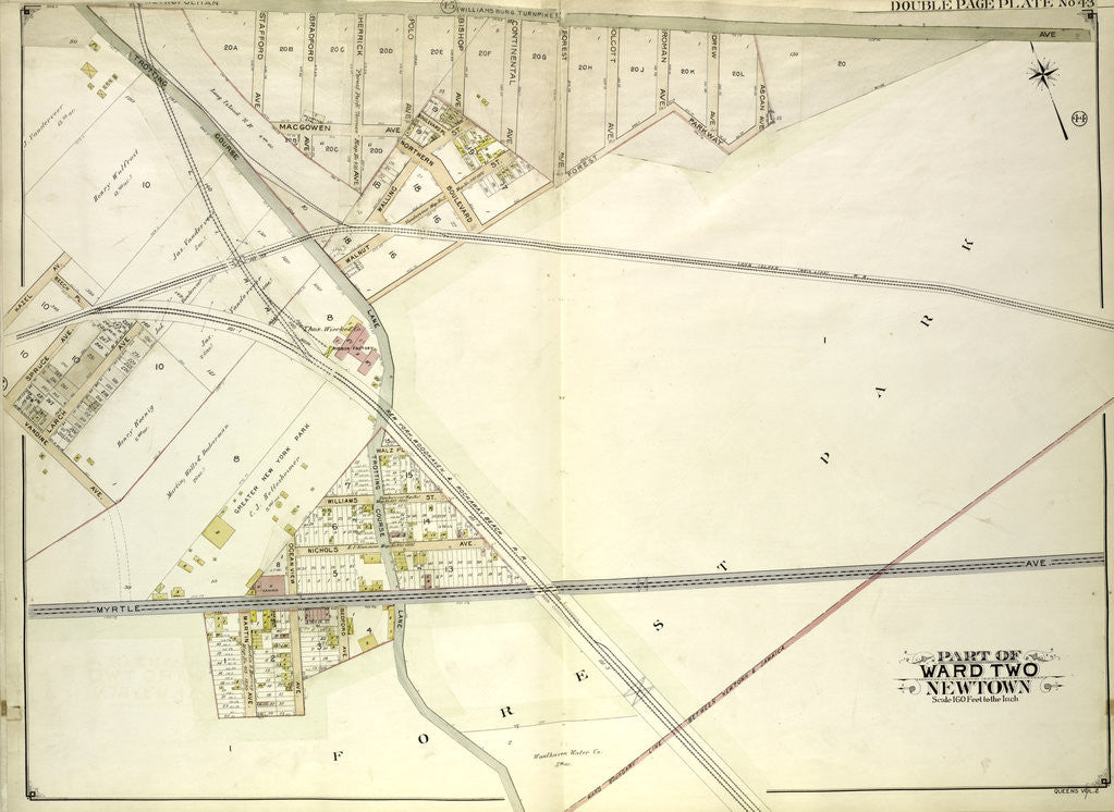 Detail of Map bounded by Metropolitan Ave. Williams Burg Turnpike, Ward Boundary line between Newtown and Jamaica, Myrtle Ave., Trotting Course Lane, Ocean View Ave., New York by Anonymous