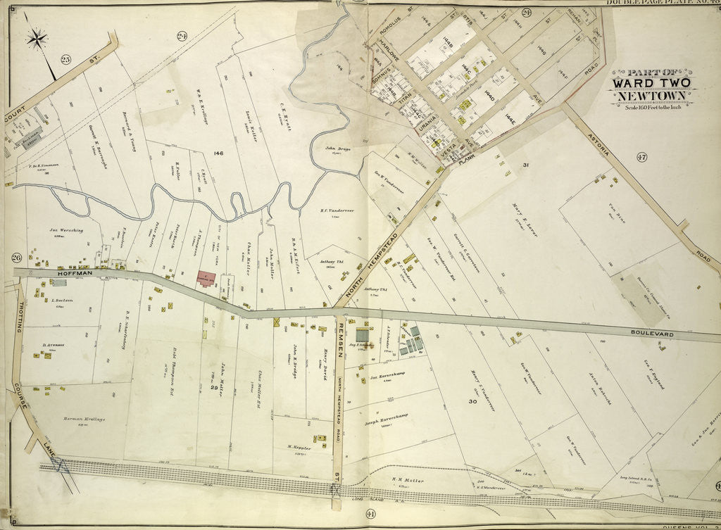 Detail of Map bounded by Court St., Marlowe Ave., Romolus St., Otis Ave., Rehan PL; Including North Hempstead Plank Road, Astoria Road, Hoffman Boulevard, Remsen St. North Hempst., New York by Anonymous