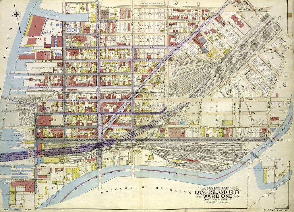 Detail of Map bounded by Pier St., River St., Front St., Newtown Creek; Part of Long Island City Ward One Part of Old Ward 1., New York by Anonymous