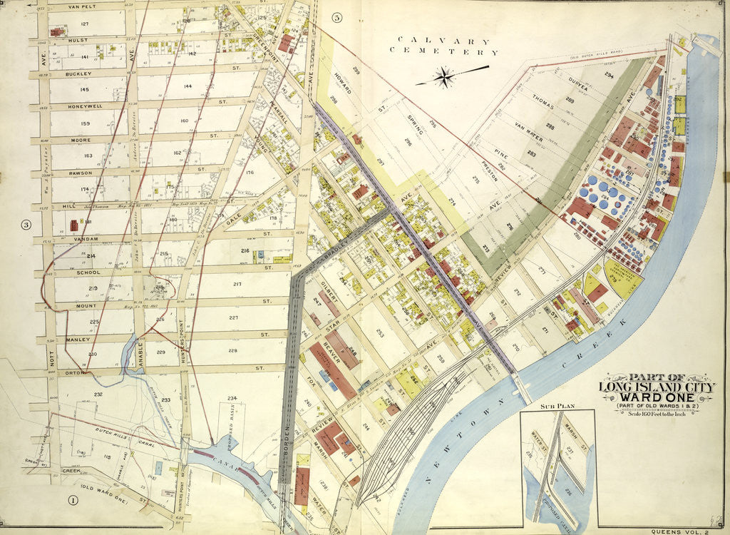 Detail of Map bounded by Water St., Marsh St., Proposed Canal; Part of Long Island City Ward One Part of Old Wards 1 & 2, New York by Anonymous