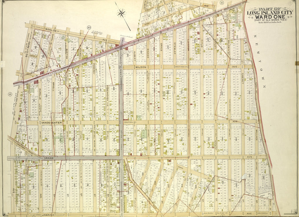Detail of Map bounded by Albert St., Theodore St., Sound St., Purdy St., Flushing Ave; Including Old Bowery Bay Road, Jamaica Ave., Debevoise Ave., New York by Anonymous