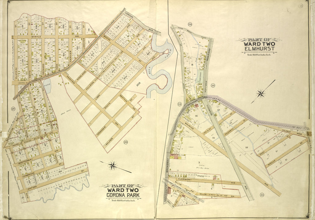 Detail of Map bounded by Corona Ave., Mill Creek, Walker St., Oxford St., Pine St., Washington Ave; Including Plateau St., Smith St., Orchard St., Home St., Fairview St., Longview St; Part of Ward Two Elm., New York by Anonymous