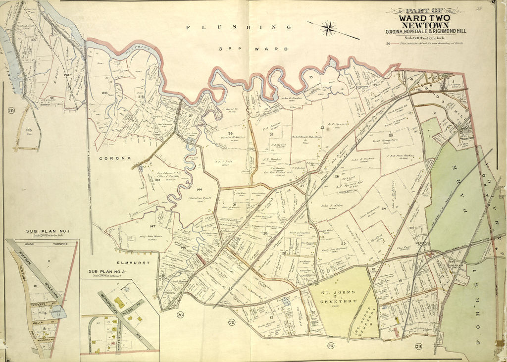 Detail of Map bounded by Flushing Creek, Old Town of Jamaica and Newtown, Boundary Line between Jamaica and Newtown, Dry Harbor Road, Trotting., New York by Anonymous