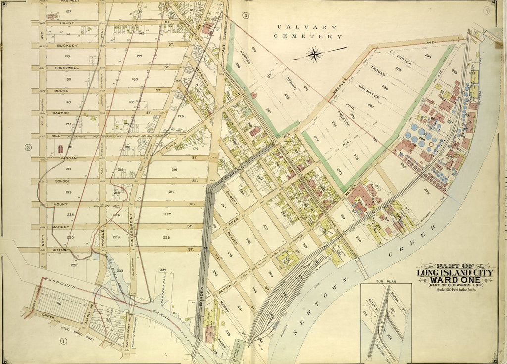 Detail of Map bounded by Van Pelt St., Greenpoint Ave., Hunters Point Ave., Borden Ave., Bradlay Ave; Including Newtown Creek, Water St., Proposed., New York by Anonymous