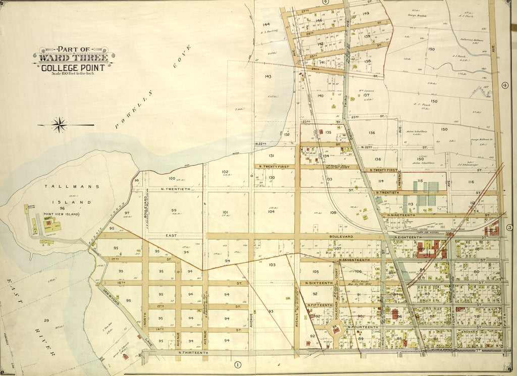 Detail of Map bounded by Morris Greek, Caugeway, Vanwycks Lane, North Boulevard, Avenue G, Avenue F, Avenue D, Avenue C, East Boulevard, Schleicher Court, Third Ave., New York by Anonymous