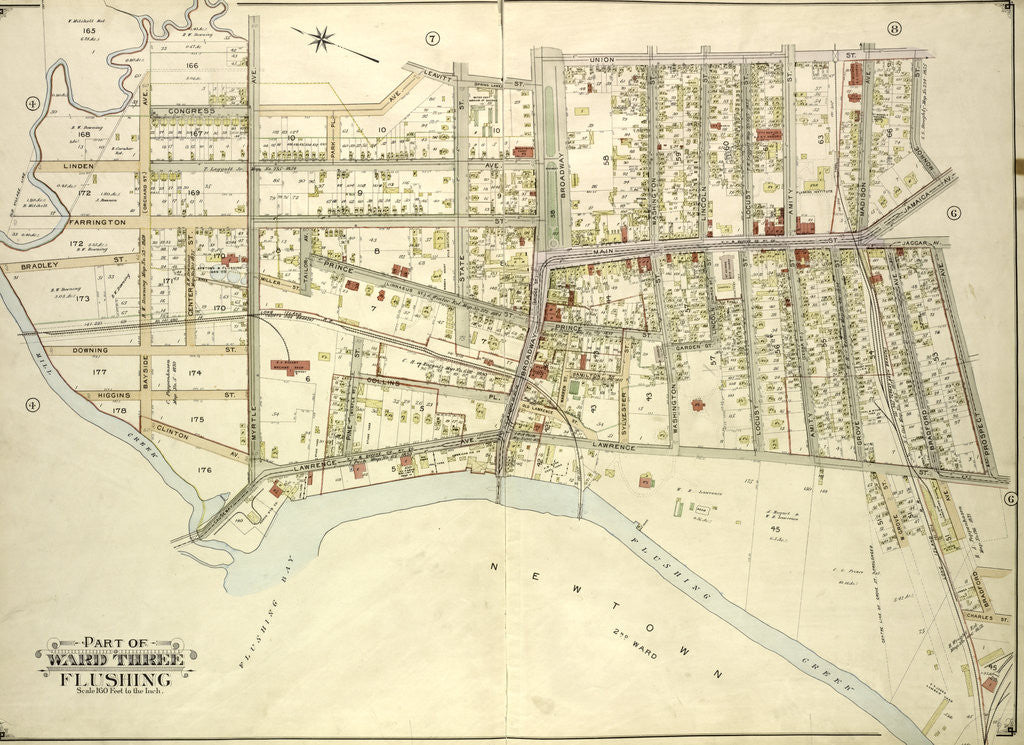 Detail of Map bounded by Linden Ave., Bayside Ave., Clinton Ave., Myrtle Ave., Lawrence Ave., Tailor Ave., Congress Ave., Madison Ave., Bradford Ave., Prospect Ave., Jaggar Ave., Jamaica, New York by Anonymous