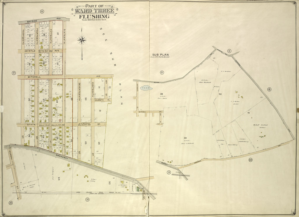 Detail of Map bounded by Bayside Ave., Myrtle Ave., Mitchell Ave., Hildreth Pl., Broadway; Including Murray St., 13th St., 14th St., 15th St., 16th St., 17th St., 18th St., 19th St., New York by Anonymous