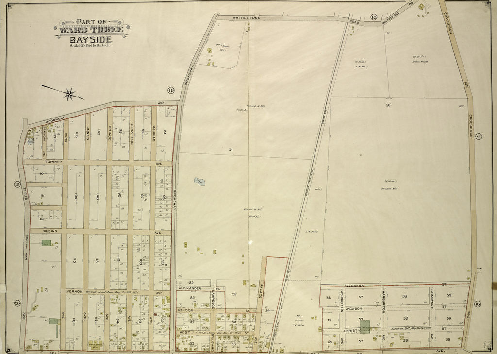 Detail of Map bounded by Titus Ave., Rocky Hill Road, Woodhull Ave., Bradford Ave., Torrey Ave., Higgins Ave., Hurd Ave., Jones Ave., Prince Ave., Stratton Ave., Mauriac Ave., Vernon, New York by Anonymous