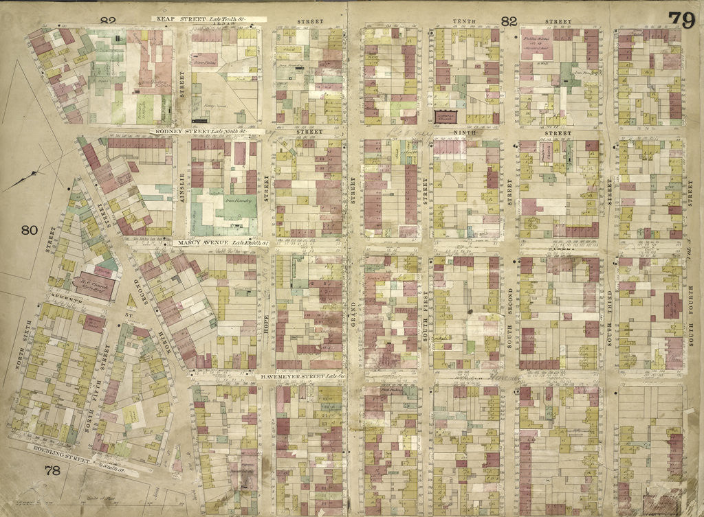 Detail of Map bounded by Keap St. late 10th St., South 4th St., South 3rd St., South 2nd St., South 1st St., Grand St., Hope St; Including North 2nd St., North 6th St., North 5th St., 7th St., Roebling St., New York by Anonymous