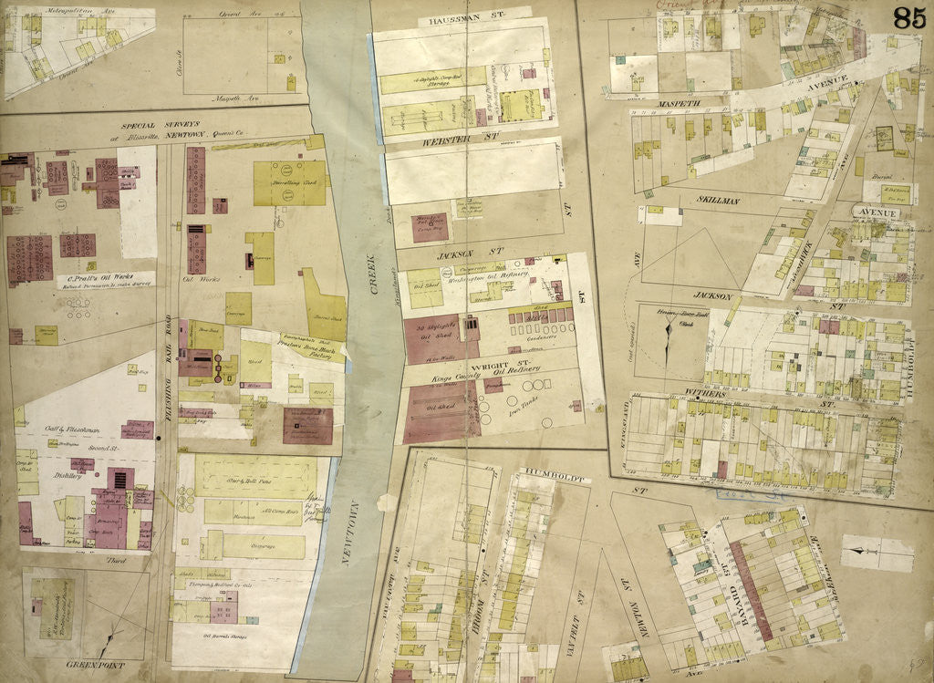 Detail of Map bounded by Orient Ave., Olive St., Maspeth Ave., Newtown Creek, Haussman St., Webster St., Jockson St., Wright St., Broom St; Including Van Pelt St., Newton St., Skillman Ave., Kingsland Ave., New York by Anonymous