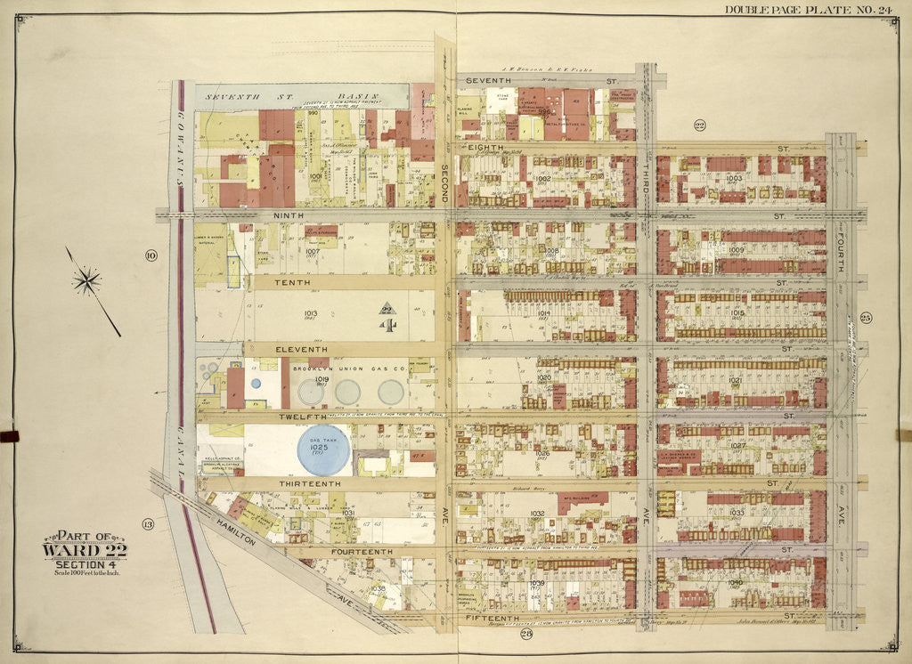 Detail of Map bounded by 7th St., 8th St., 4th Ave; Including15th St., Hamilton Ave., Gowanus Canal, New York by Anonymous
