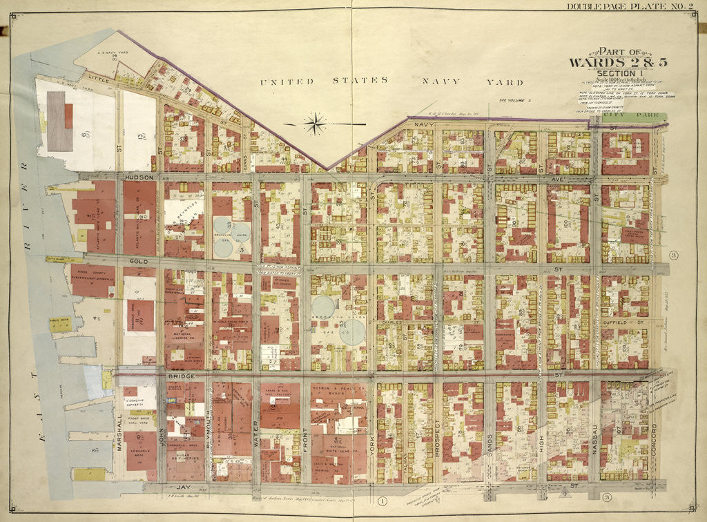 Detail of Map bounded by Little St., Evans St., Hudson Ave., Navy St; IncludingConcord St., Jay St., Marshall St., New York by Anonymous