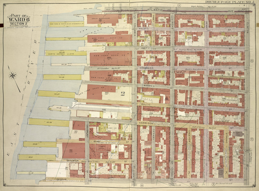 Detail of Map bounded by Atlantic Ave., Clinton St., Degraw St., Sedgwick St., Van Brunt St; Including Baltic St., Warren St., Congress St., Amity St., Pacific St., New York by Anonymous