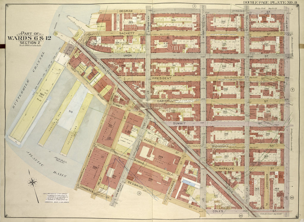 Detail of Map bounded by Degraw St., Henry St., Coles St., Seabring St., Van Brunt St., Commerce St; Including Commercial Wharf Conover St., India Wharf, Hamilton Ave., New York by Anonymous