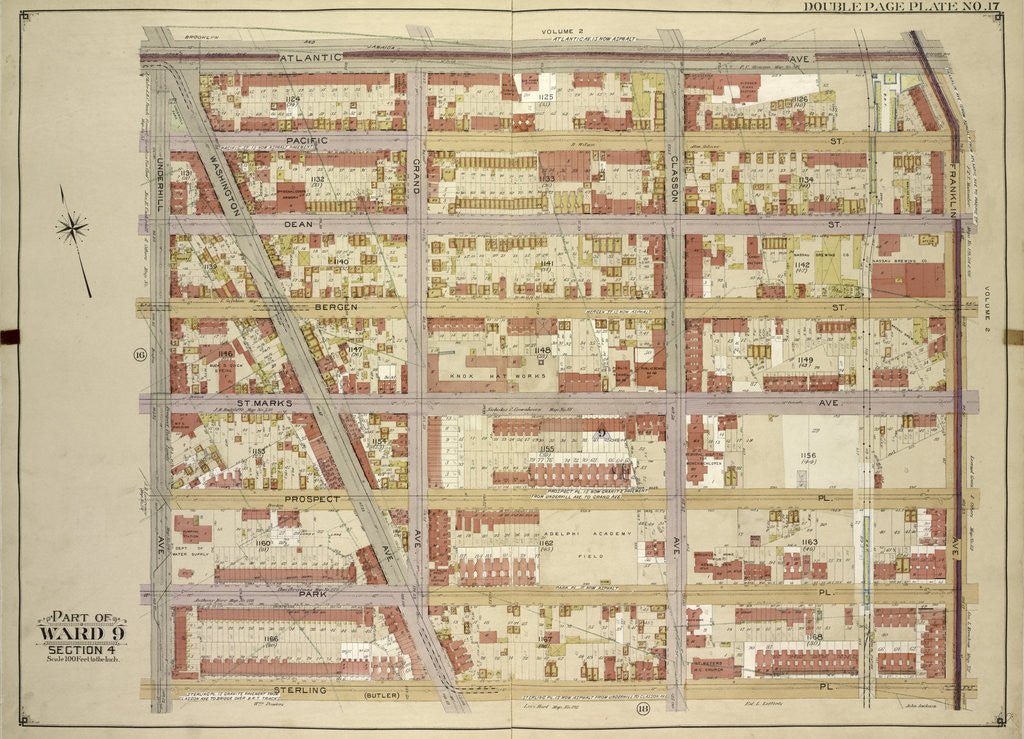 Detail of Map bounded by Atlantic Ave., Franklin Ave; Including Sterling PL., Underhill Ave., New York by Anonymous