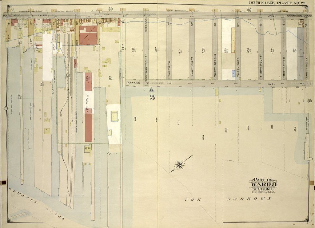 Detail of Map bounded by 3rd Ave., 36th St; Including2nd Ave., Gowanus Canal., New York by Anonymous