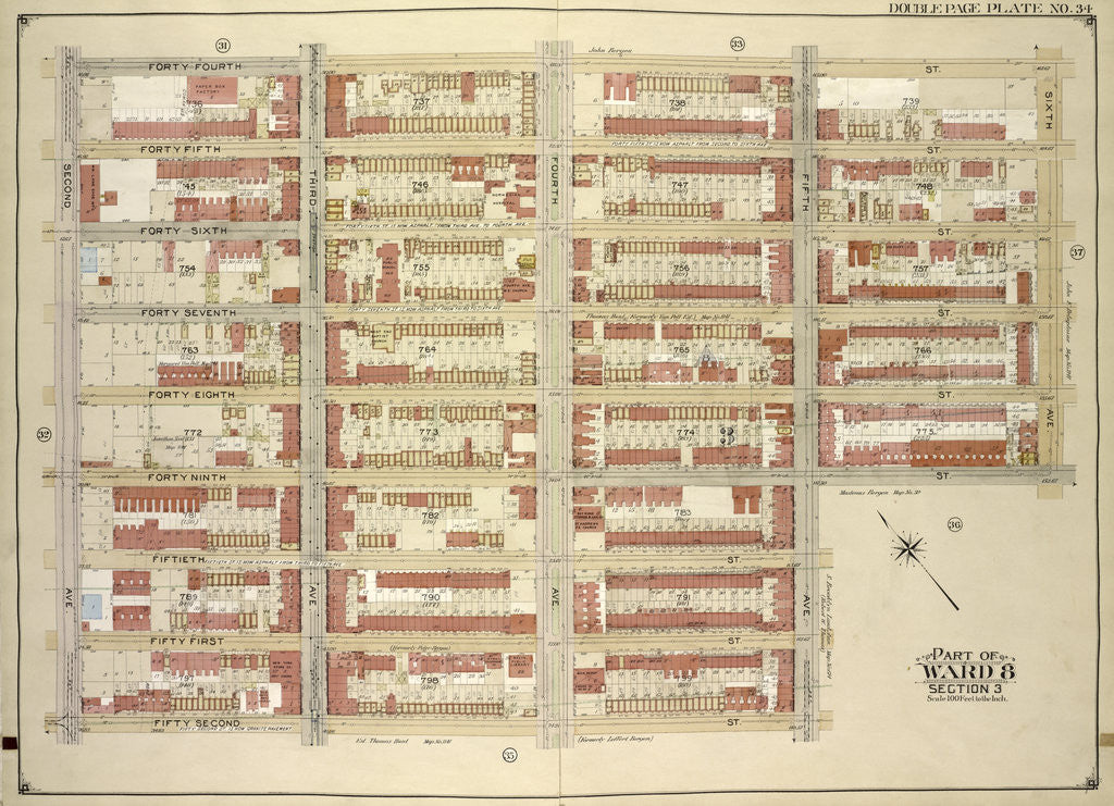 Detail of Map bounded by 44th St., 6th Ave., 49th St; Including 5th Ave., 42nd St., 2nd Ave., New York by Anonymous