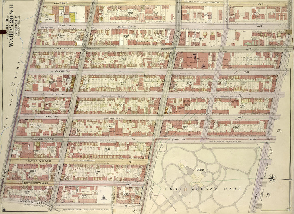 Detail of Map bounded by Waverly Ave., De Kalb Ave; Including North Elliott PL., Flushing Ave., New York by Anonymous