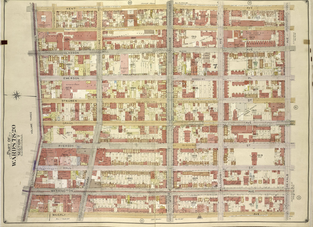 Detail of Map bounded by Kent Ave., Be Kalb Ave; Including Waverly Ave., Flushing Ave., New York by Anonymous