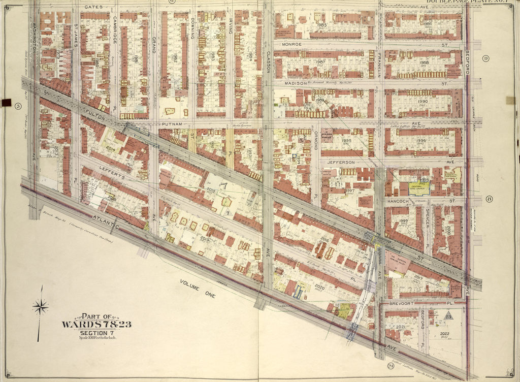 Detail of Map bounded by Gates Ave., Bedford Ave; Including Atlantic Ave., Washington Ave., New York by Anonymous