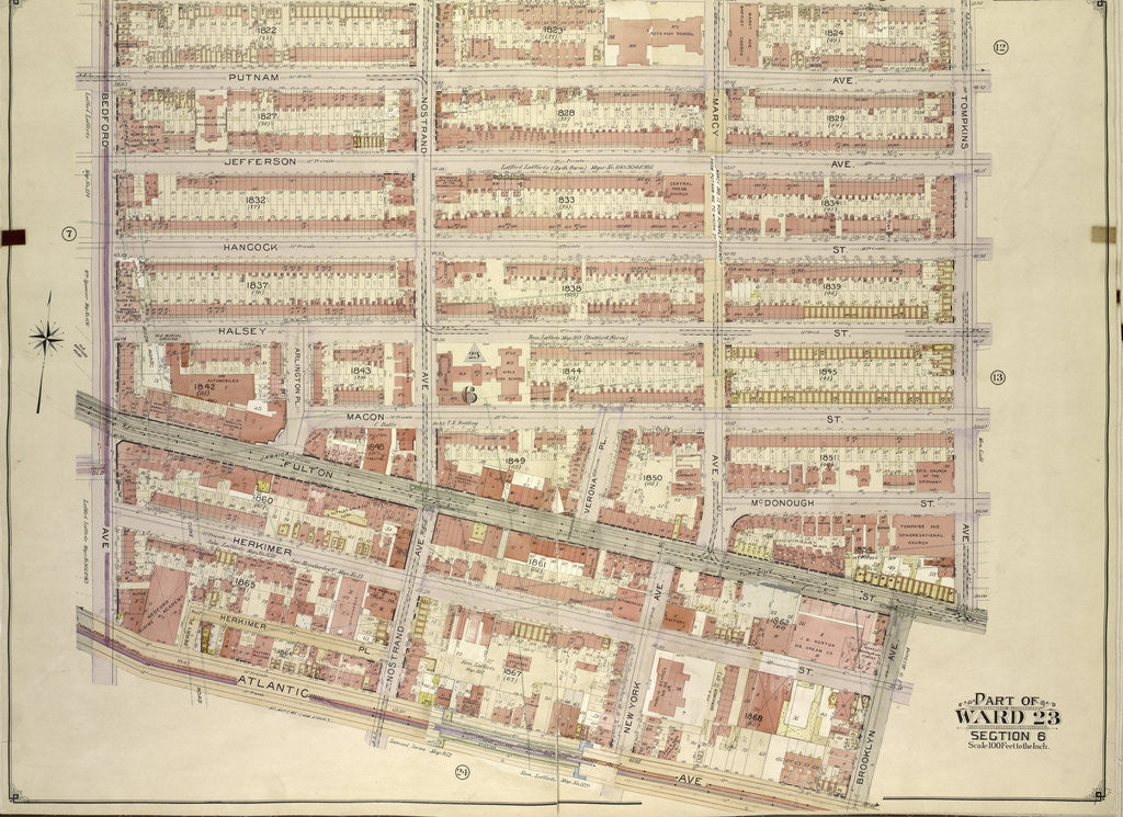 Detail of Map bounded by Madison St., Tompkins Ave; Including Brooklyn Ave., Atlantic Ave., Bedford Ave., New York by Anonymous