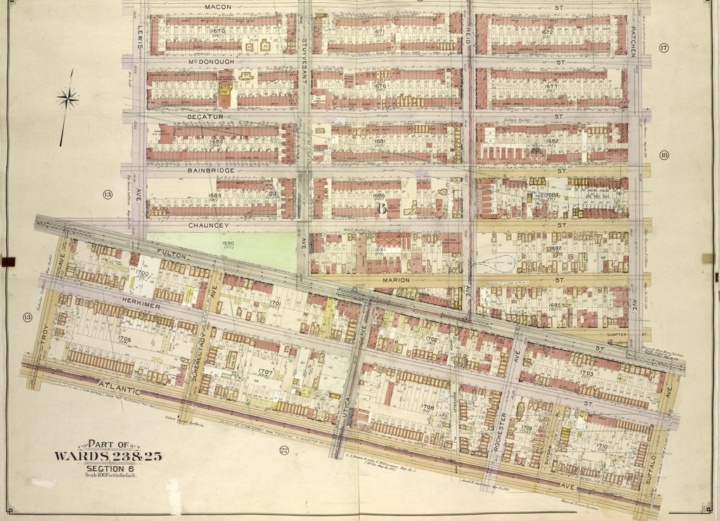 Detail of Map bounded by Macon St., Patchen Ave., Buffalo Ave; IncludingAtlantic Ave., Troy Ave., Fulton St., Lewis Ave., New York by Anonymous