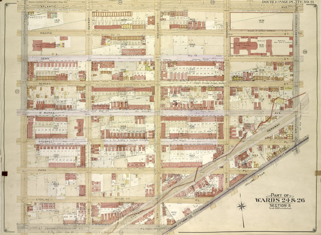 Detail of Map bounded by Atlantic Ave., Rockaway Ave., East New York Ave; IncludingSt. Johns PL. Douglass St., Ralph Ave., New York by Anonymous