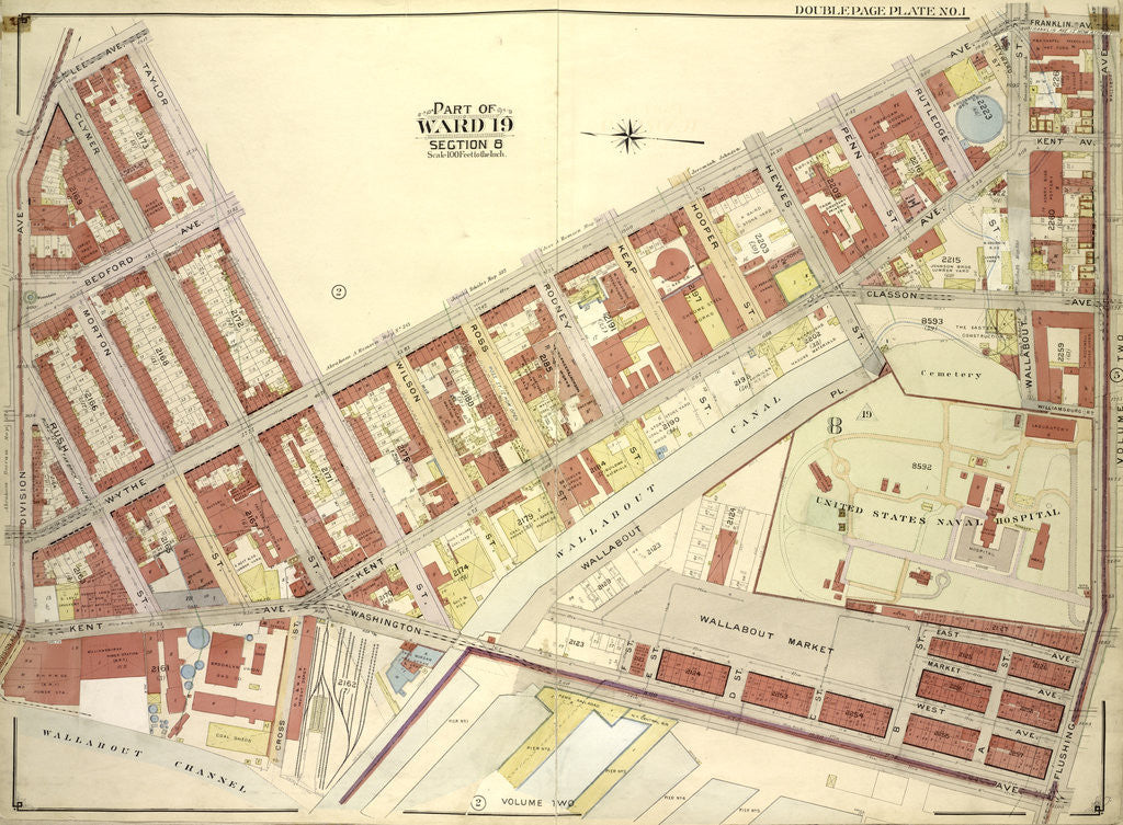 Detail of Map bounded by Lee Ave., Taylor St., Wythe Ave., Franklin Ave., Flushing Ave., Washington Ave., Wallabout Channel, Division Ave., New York by Anonymous