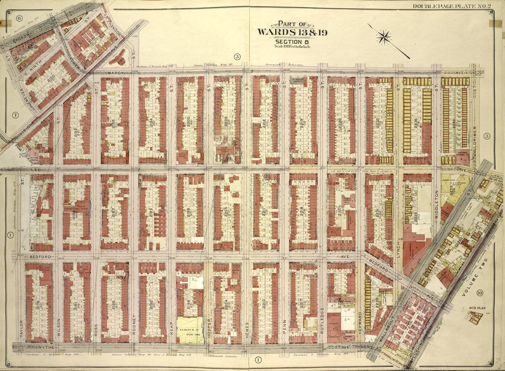 Detail of Map bounded by Broadway, Roooney St., Marcy Ave., Lorimer St., Flushing Ave., Wallabout St., Wythe Ave., Taylor St., Lee Ave., Division Ave., Havemeyer St., New York by Anonymous