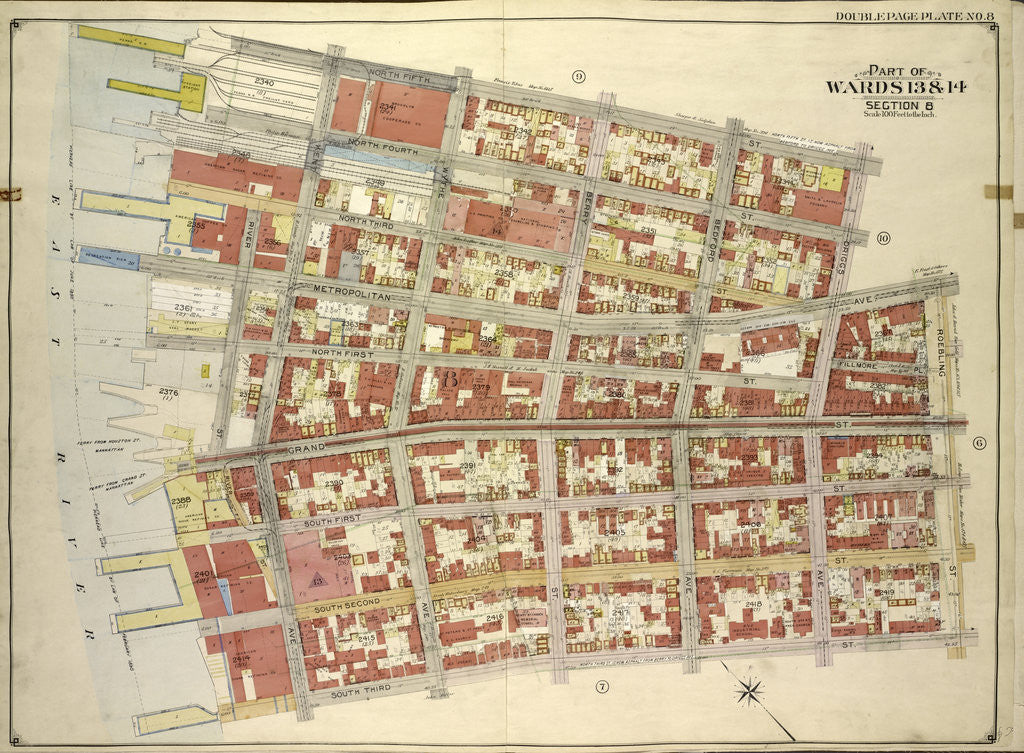 Detail of Map bounded by North Fifth St., Roebling St; IncludingSouth Third St., East River, New York by Anonymous