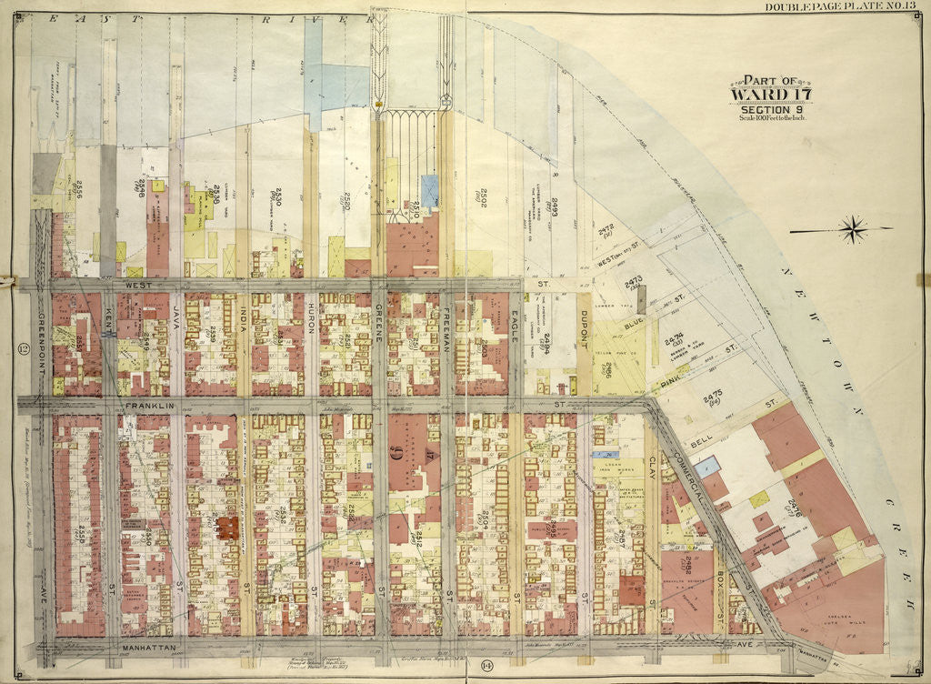 Detail of Map bounded by East River, Newtown Creek; Including Manhattan Ave., Greenpoint Ave., New York by Anonymous