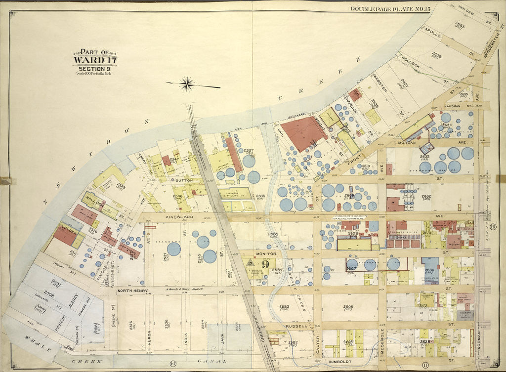 Detail of Map bounded by Newtown Creek, Vandam St; Including Norman Ave., Humboldt St., Whale Creek Canal, New York by Anonymous
