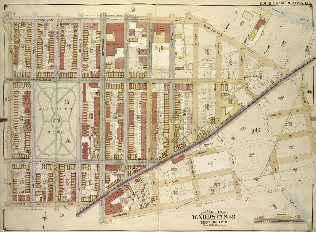 Detail of Map bounded by Norman Ave., Bridgewater St., Vandam St., Newtown Creek Including Stewart St., Lombardy St., Engert Ave. van Pelt Ave., Homboldt St; Sub Plan., New York by Anonymous