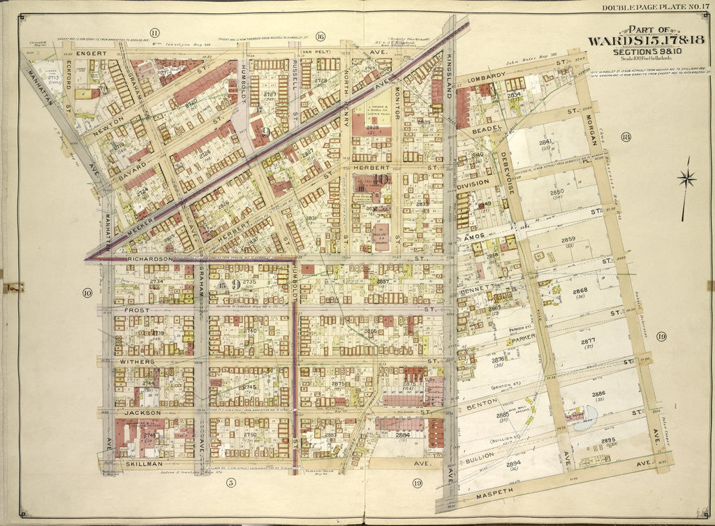 Detail of Map bounded by Engert Ave. Van Pelt Ave., Morgan Ave; Including Maspeth Ave., Skillman Ave., Manhattan Ave., New York by Anonymous