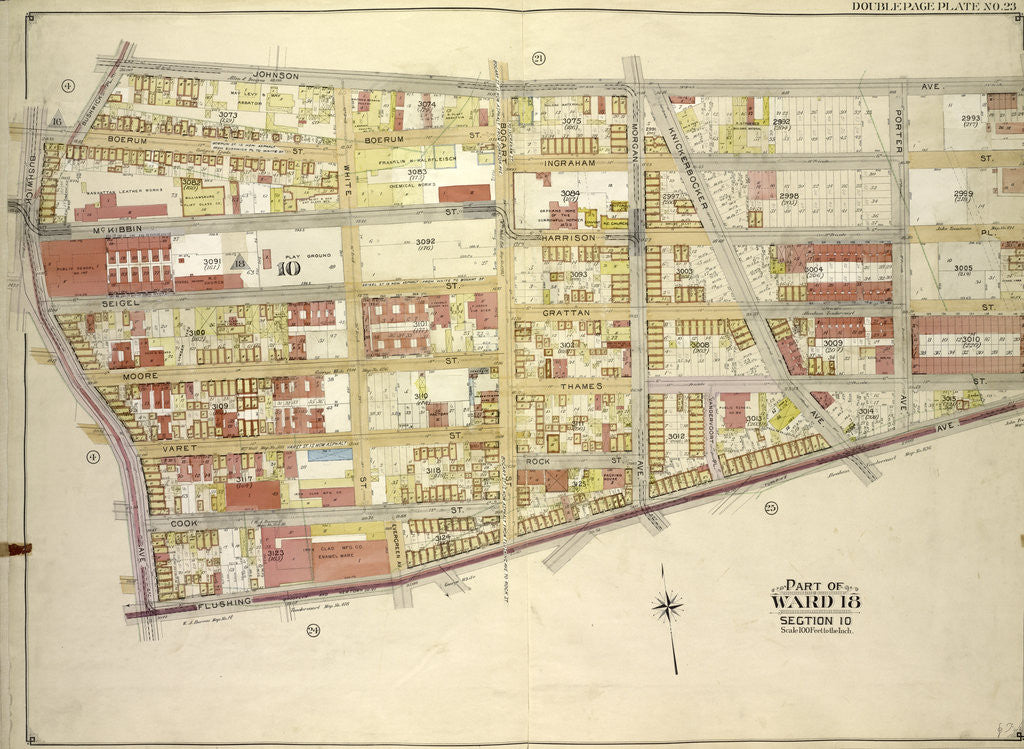 Detail of Map bounded by Johnson Ave., Varick Ave; Including Flushing Ave., Bushwick Ave., Bushwick Pl., New York by Anonymous